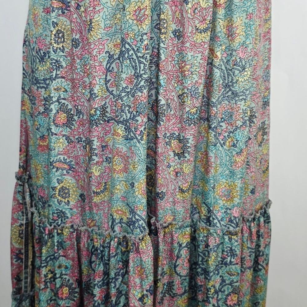fab’rik Maxi Dress Large Mint Paisley Boho Tassel Tie Cottage Festival Whimsical - Picture 8 of 12